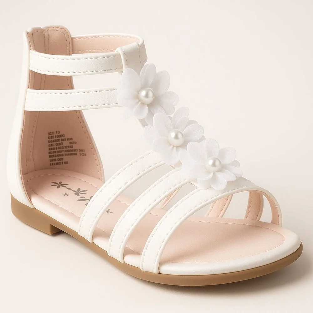 Jumping Beans ✦ White Gladiator Sandals ✦ Floral Pearl Zip Dress Shoes T10